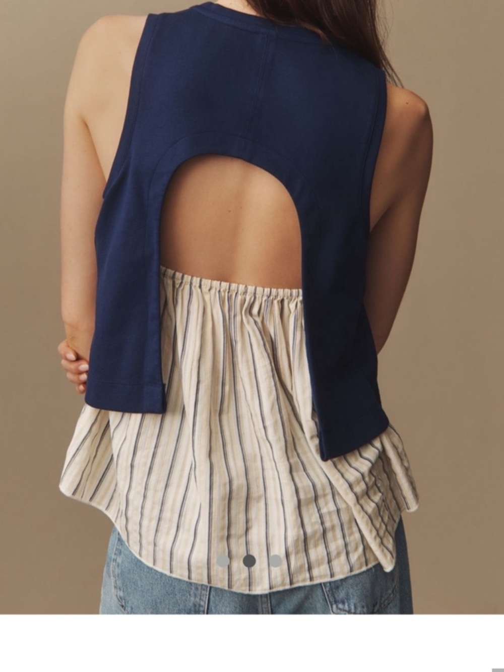 Anthropologie Navy and Cream Striped Open-Back Twofer Tank